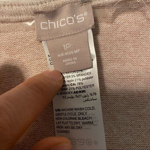 Chicos Blush beige Open tie front Knit Cardigan minimalist sweater-1P M/8P - Picture 10 of 13